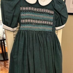 Green Smocked Kids Dress